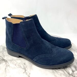 NWOT Hotter Country Wingtip Blue Suede Chelsea Boots 9 Equestrian Preppy Classic